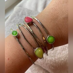 Pink & Green Cabochon Stones Cuff‎ Beacelet